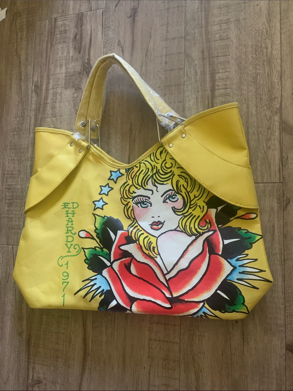 Ed Hardy Yellow Floral Femme Graphic Tote
